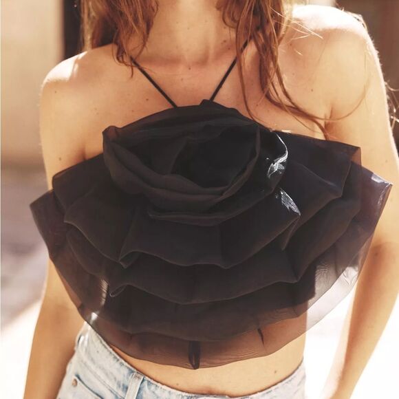 ZARA FLORAL ORGANZA TOP - Picture 1 of 8